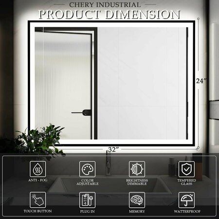 Chery  Industrial LED Bathroom Vanity Mirror for Wall, Backlit + Front-Lighted, Dimmable 32x24 L001B6080